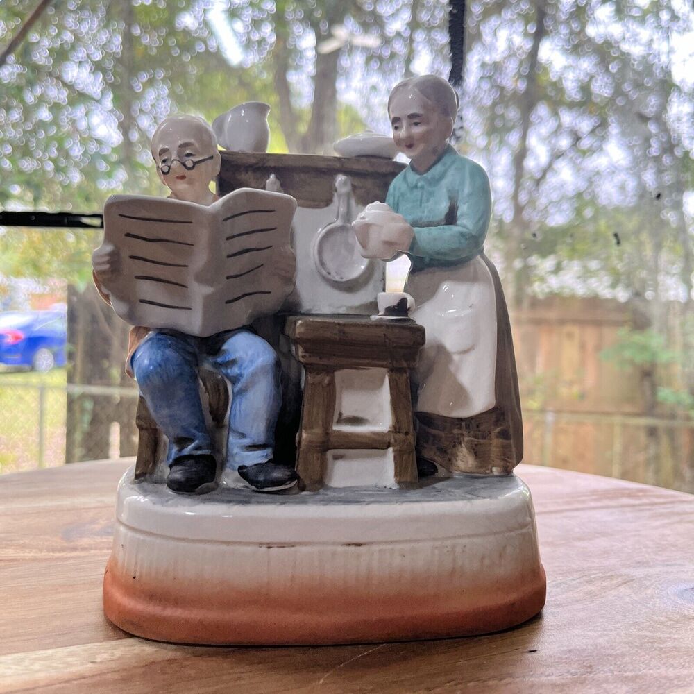 Vintage Price Imports Japan Ceramic Courting Couple Old Man Women Breakfast Time